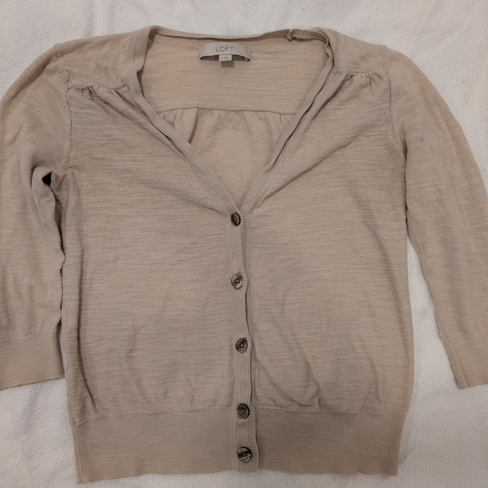 LOFT Women's Beige Button-Up Cardigan